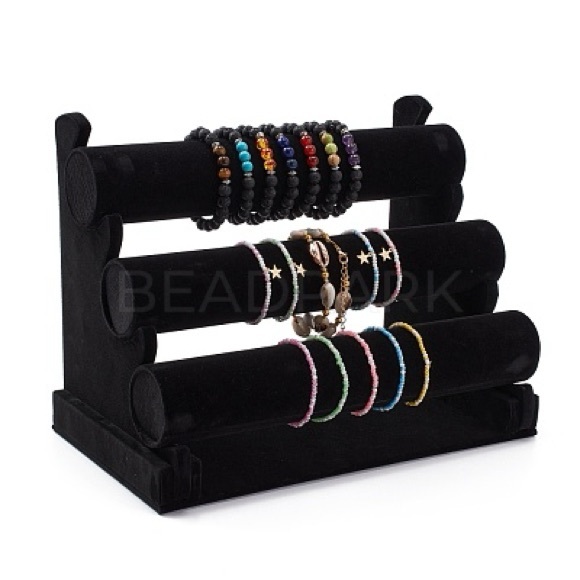 Velvet Bracelet Display, Removable 3 Tier T-bar Jewelry Display Stand, Black - Picture 6 of 7